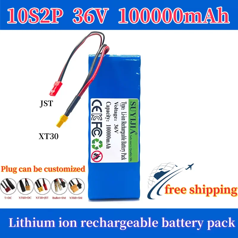 10S2P 36V Lithium Battery Pack 18650 100Ah 1000W for Scooters Electric Bikes Wheelchair Power Tools 42V 2A Charger