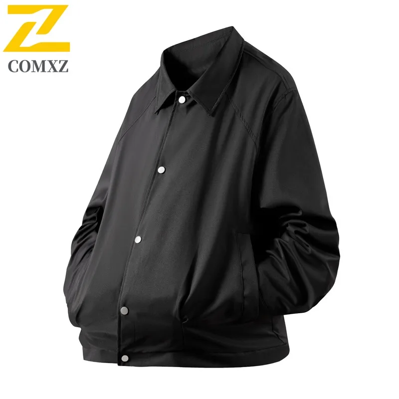 سترة COMXZ للأعمال بياقة واقفة للرجال، سترة واقية مريحة غير رسمية بلون سادة، نمط يومي، ملابس خارجية خريفية خفيفة الوزن