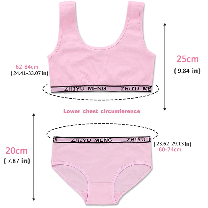 Girls Training Bras Panties Kids Cotton Underwears Set Teenage Students Bra Vest And Panties Wireless Children Sports Bra Boxers
