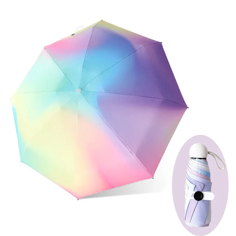 Colorful Gradient Mini Umbrella 8 Ribs Luxury Women Umbrellas Anti UV Parasol 5-Folding Fashion Sunscreen Small Manual Umbrella