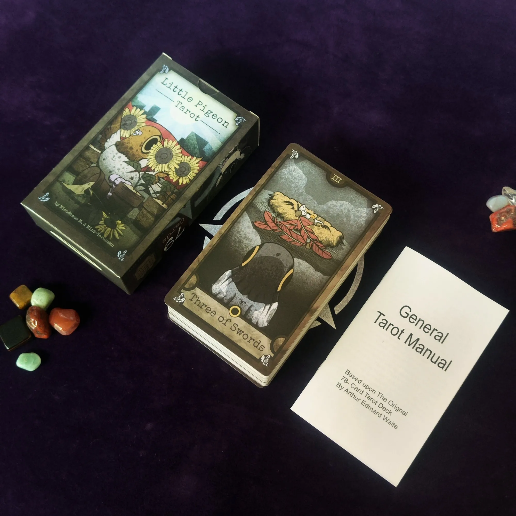 Little Pigeon Tarot 78 Pcs 12*7cm Cute Animal Tarot Cards Based on Rider Waite System with Guidebook for Beginners