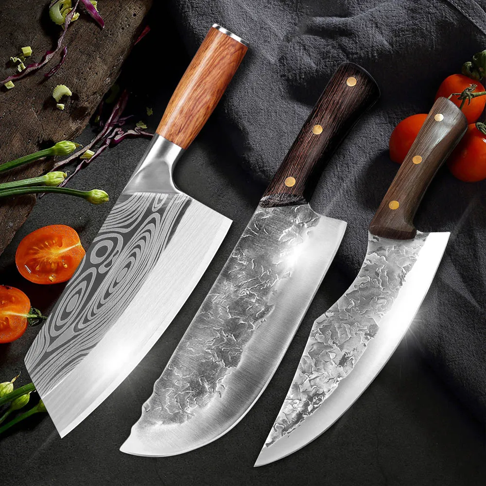 

Chinese Forged Cleaver Kitchen Knife Professional Chef Knife High-carbon Clad Steel Chopping Filleting Slicing Knife