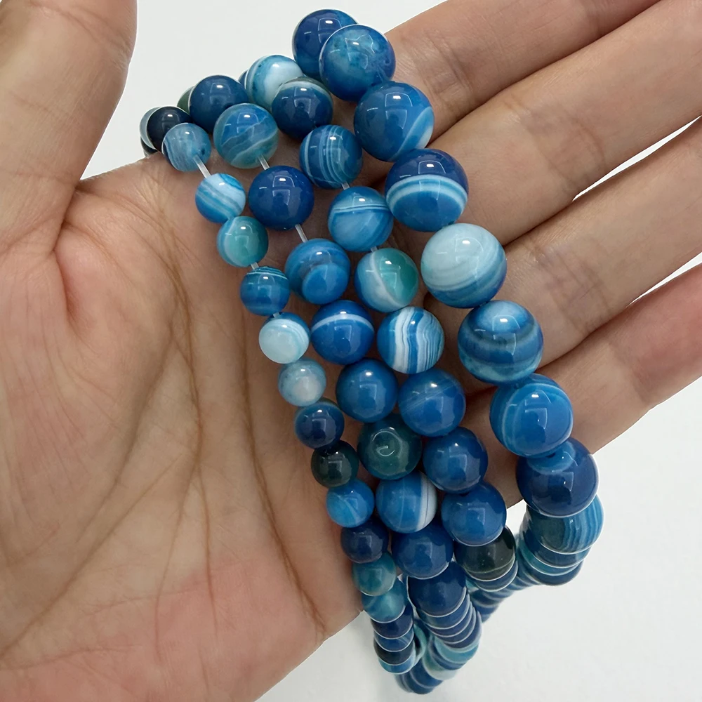 Natural Stone AAAA Quality Blue Sardonyx Agate Round Loose Beads 6 8 10 12MM Pick Size For Jewelry Making