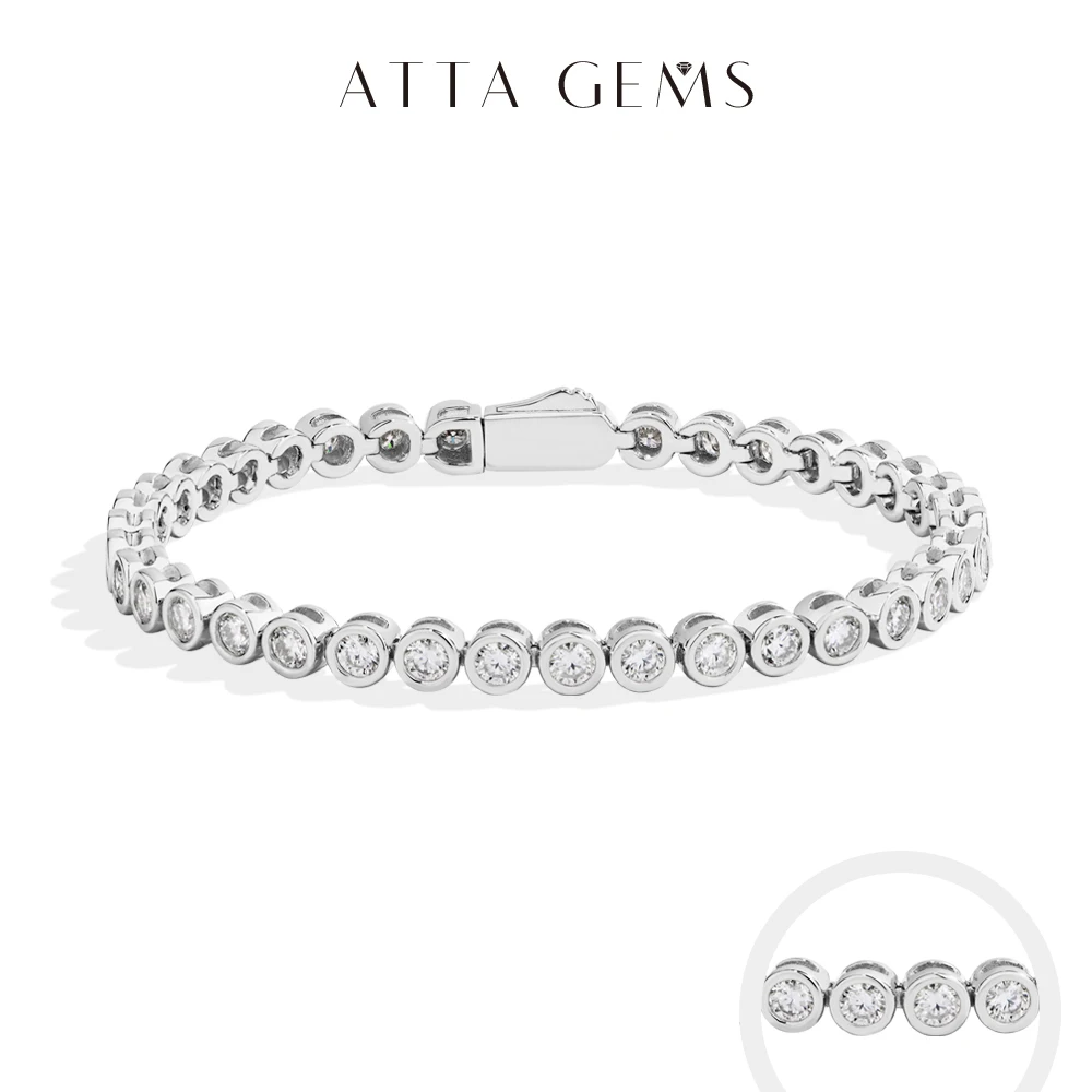 

ATTAGEMS Round Cut 3mm Moissanite Tennis Bracelet 925 Sterling Silver Gold Plated Women Men's Bracelet Engagement Luxury Jewelry