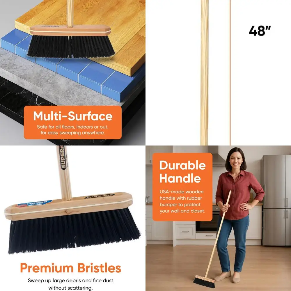 

Premium Tampico Broom with Wooden Handle for Heavy-Duty Cleaning: Sweep Dust and Debris in Kitchen, Home, and More