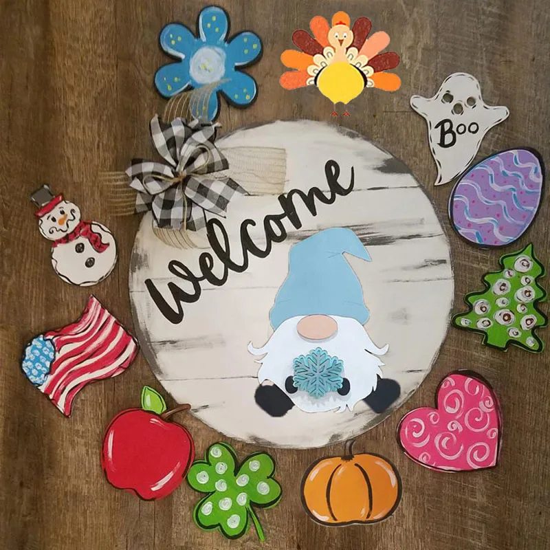 Wooden Door Sign Natural Wood Handmade Hanging Ornament for Home Garden Courtyard DIY Festive Decoration Durable Gift
