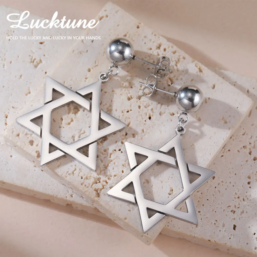 Lucktune Hexagram Israel's Star Of David Earrings for Women Stainless Steel Jewish Satr Amulet Magen Jewelry Gift 2025 Wholesale