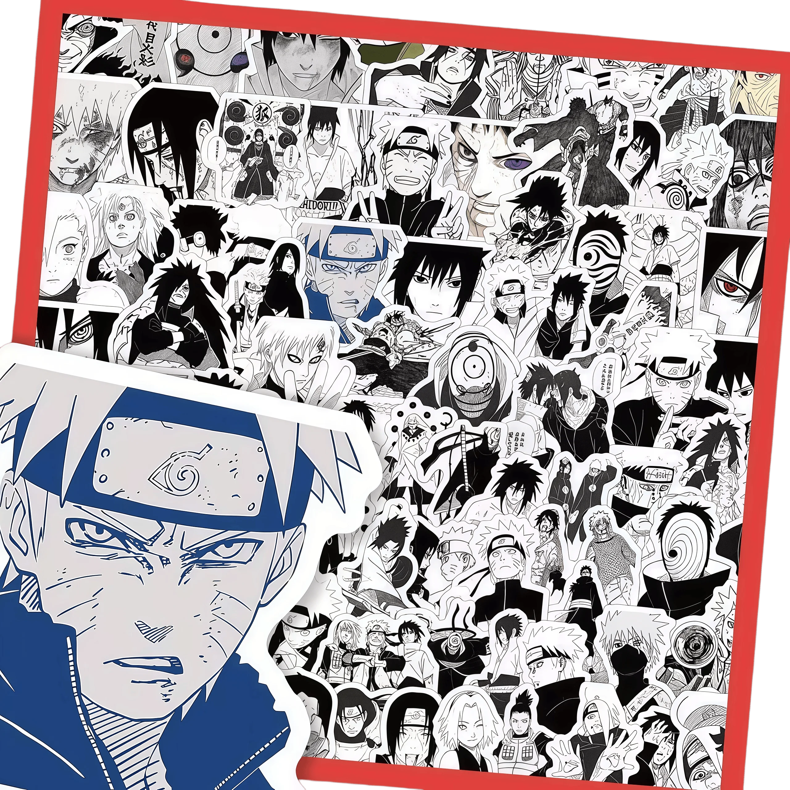 100Pcs Naruto Black & White Manga Style Sticker Set, Classic Anime Character Scene Decals for Laptop, Skateboard & DIY Decor image 2