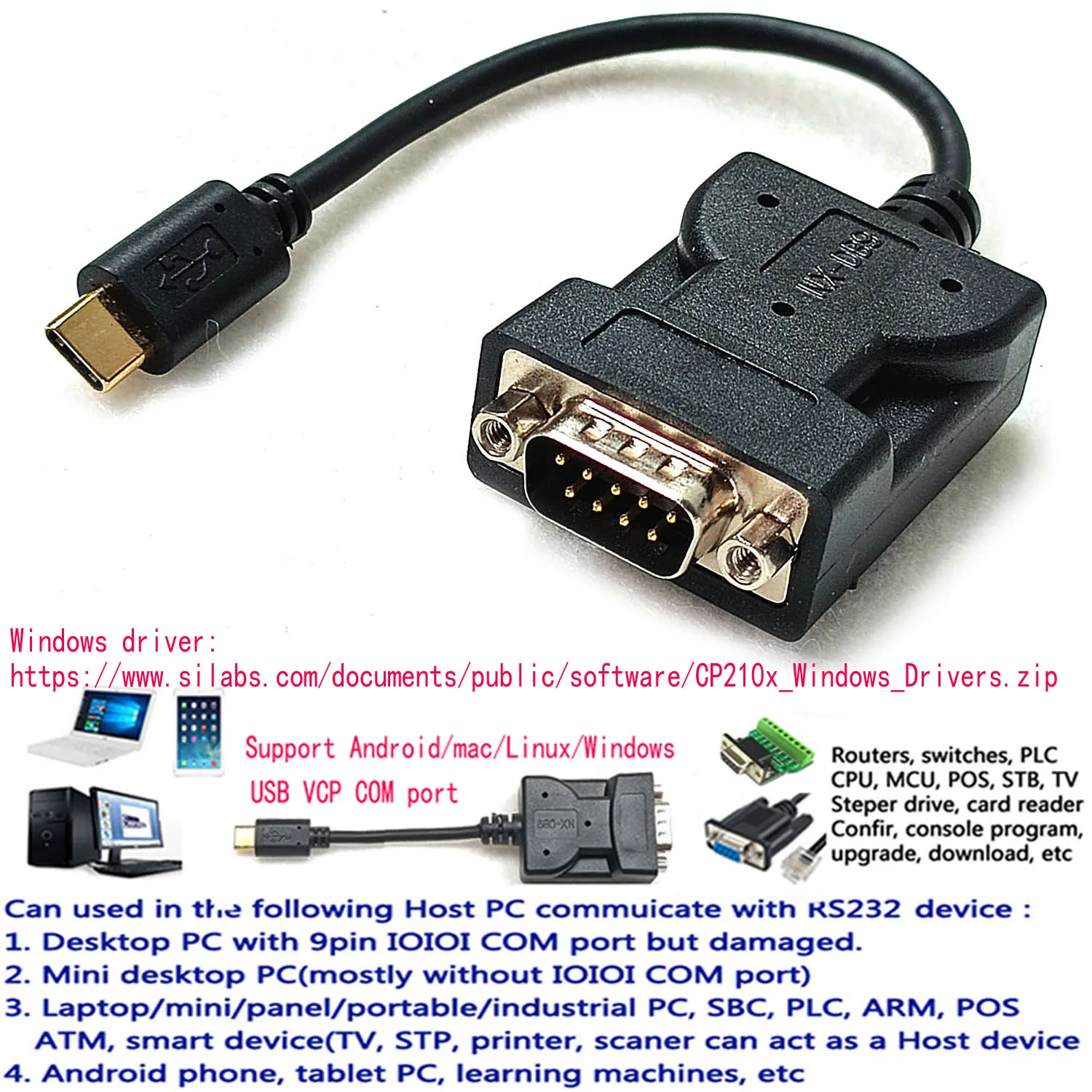 

CP2102/CP210x USB Type C к последовательному/интерфейсному адаптеру/кабелю преобразователя RS232