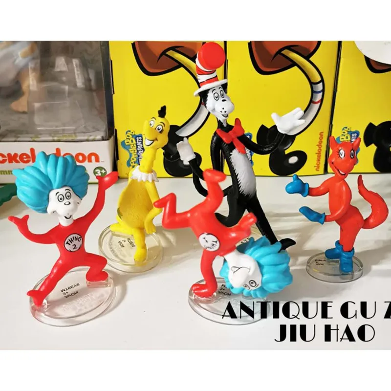 5pcs 6-9cm Cartoon the cat in hat action figure Doll hard PVC collection Dr Seuss model toy