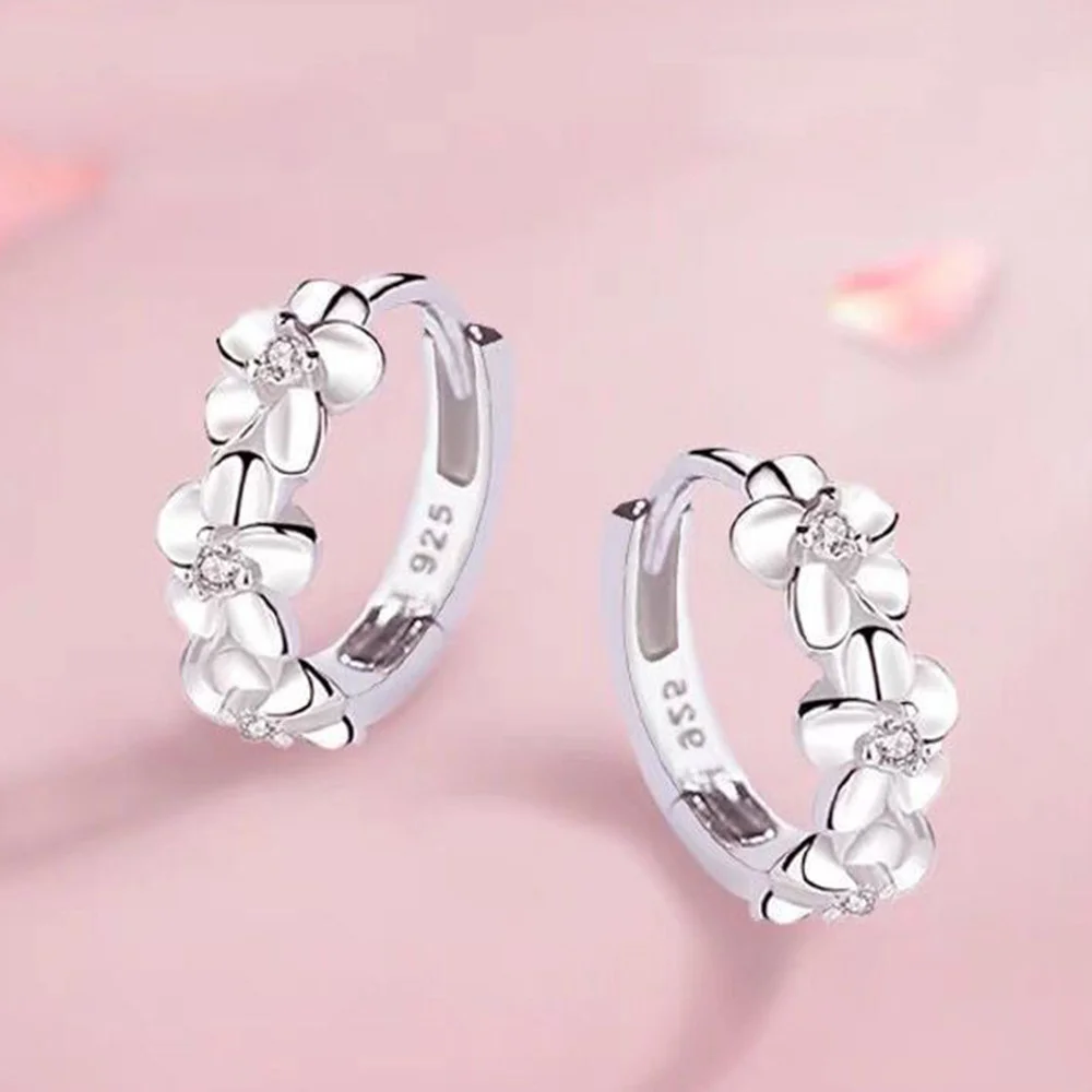 925 Sterling Silver Earrings for Women's Wedding Fashion High Quality Jewelry Crystal Zircon Flower Type Stud