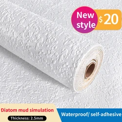 Solid Diatom Mud Simulation Foam Wallpaper Roll 3D Wall Sticker Linen Self-adhesive Wall Paper Bedroom Decoration Moisture-proof