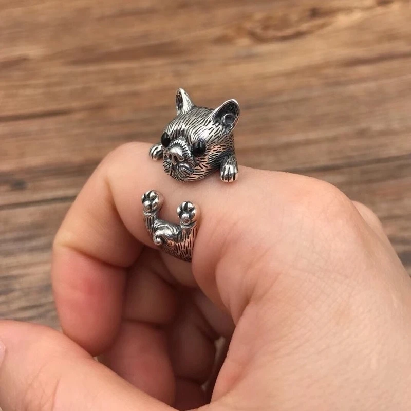 Buyee 925 Sterling Silver Personality Big Ring Finger for Woman Men Fashion Unique Dog Animal Rock Punk Fine Jewelry Circle