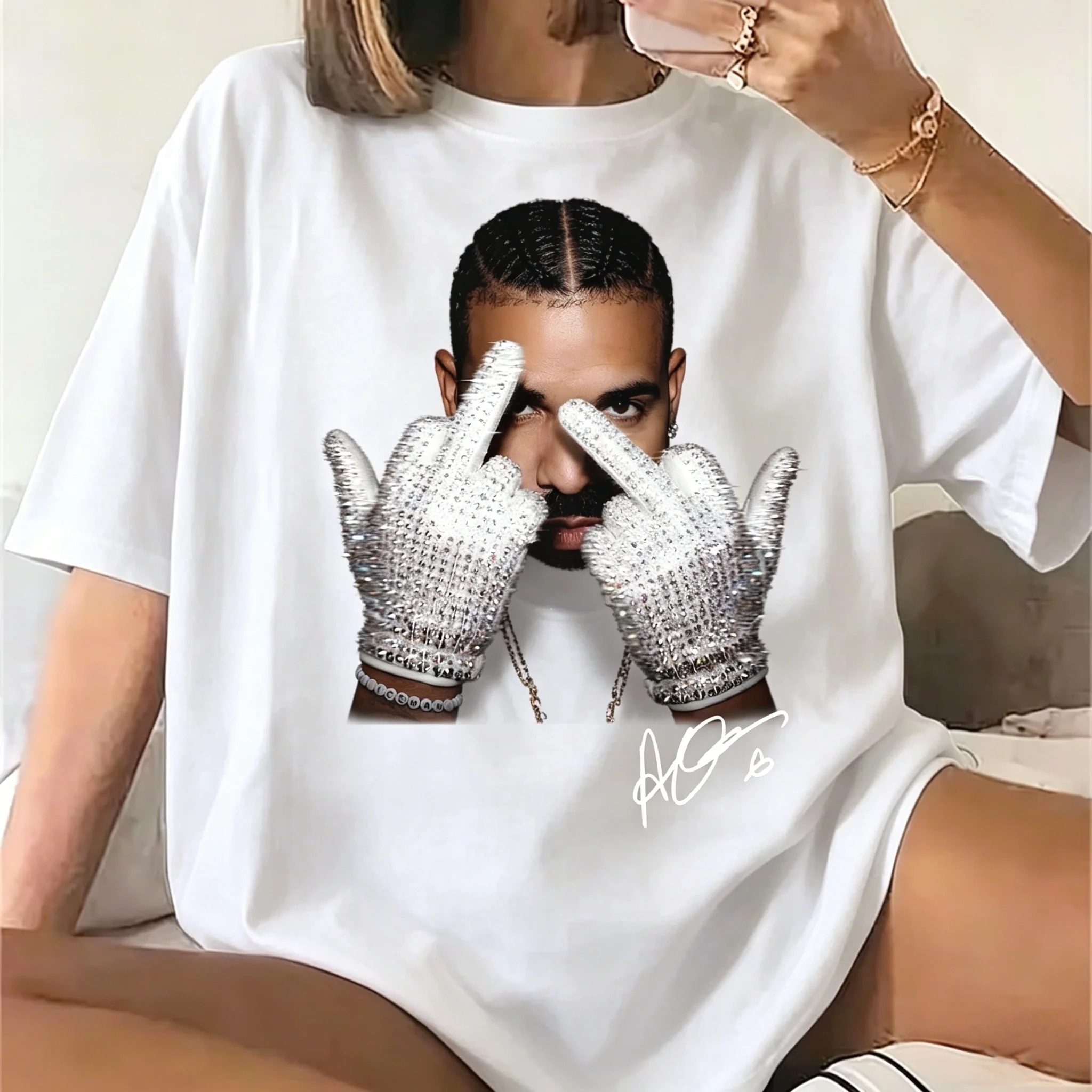 Drake Middle Finger T Shirt Rapper Hip Hop Vintage Drake Inspired Cotton T-shirt 2026 Summer Men's Women's Streetwear Y2k Style