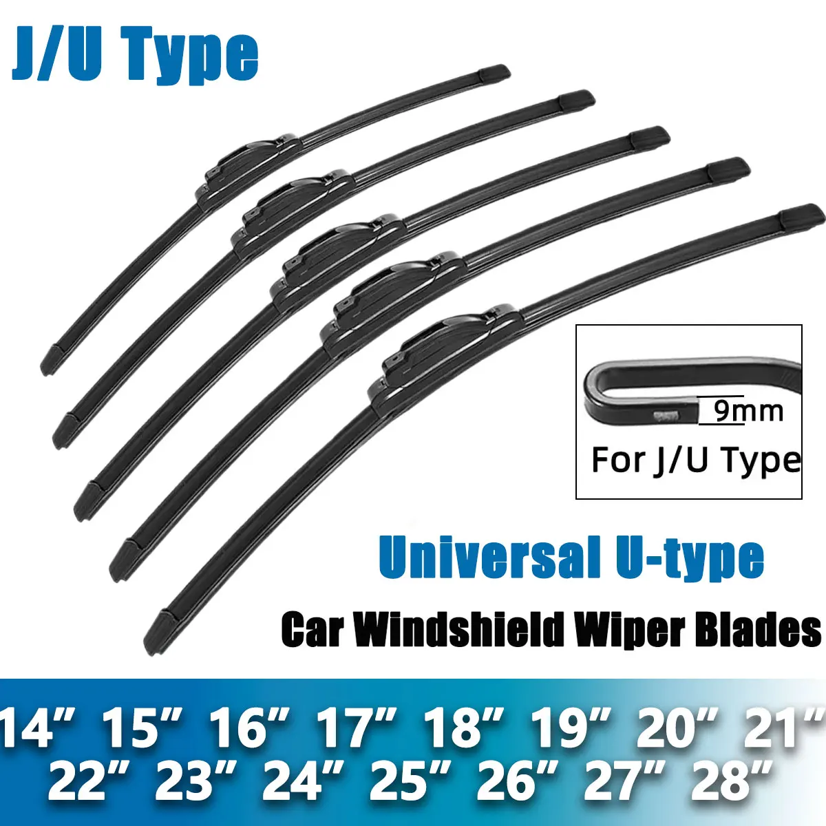U-förmige Universelle Weiche Gummi-Scheibenwischer 1 Stück Auto-Windschutzscheibenwischer 14"15"16"17"18"19"20"21"22"23"24"25"26"27"28"