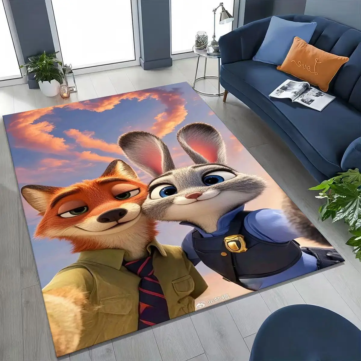 

3D Zootopia Judy Nick Cartoon Rug for Bedroom Living Room Sofa Home Doormat Decor, Large Kids Non-slip Floor Mat Gift