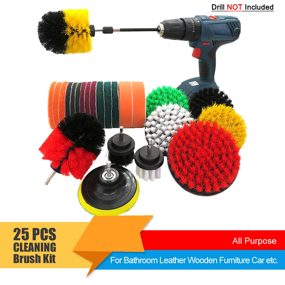 

25 Pc Brush Attachment Set, Scrubbing Pads Cleaning Kit , Power Scrubber Kit,For Tile Bathtub, Carpe,Sinks,Wheels Car Auto