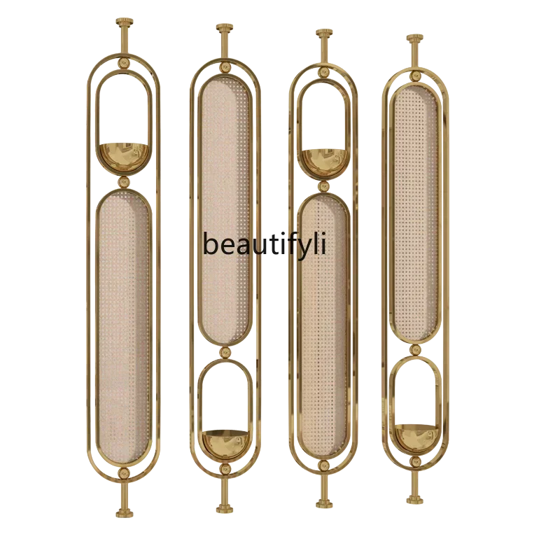 

01A New Stainless steel decorative rattan screen living room rotatable wrought iron dining room partition rack