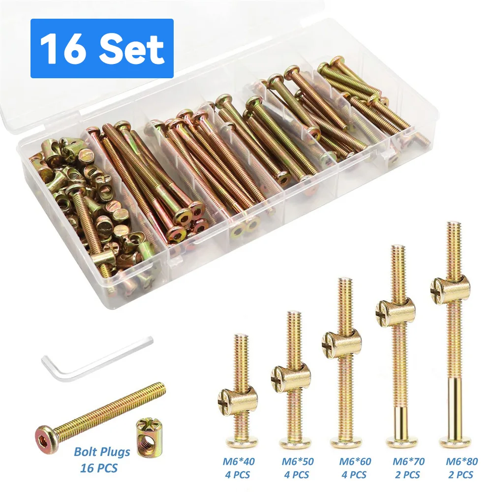Crib Screws Hardware Replacement Kit -Baby Bed Frame Bolts &Barrel Nuts Set,M6x40mm-80mm Hex Drive Socket Cap Screws Barrel Nuts