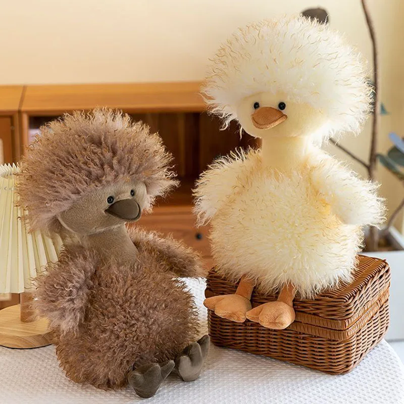 

Cute Duck Plush Toy Soft Fluffy Curly Stuffed Animal Doll Comfortable Throw Pillow for Creative Birthday Christmas Gift Kawaii
