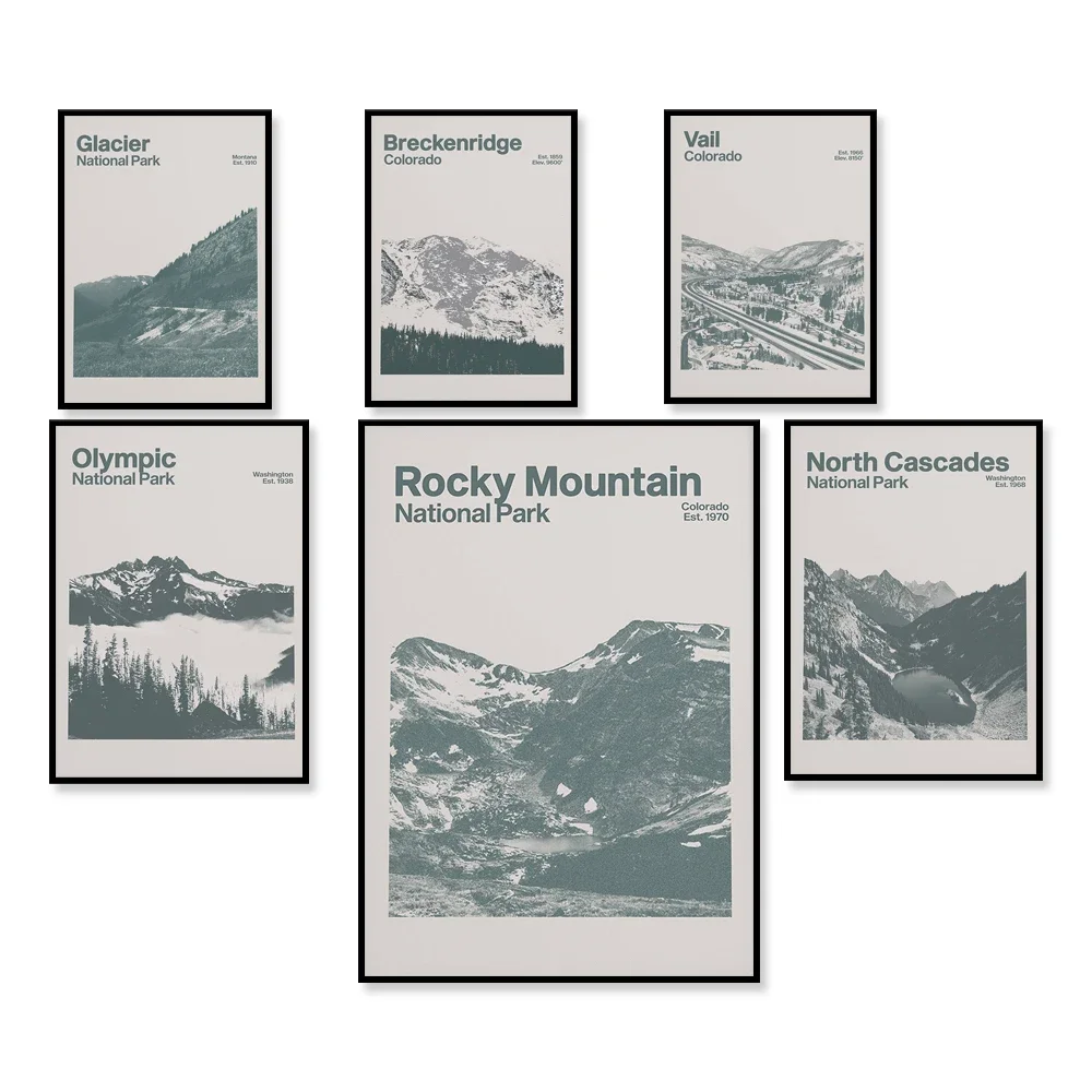 

Mount Rainier, Joshua Tree National Park, Blue Ridge Drive, Keystone, Vail, Colorado, Breckenridge Ski Resort, travel poster,