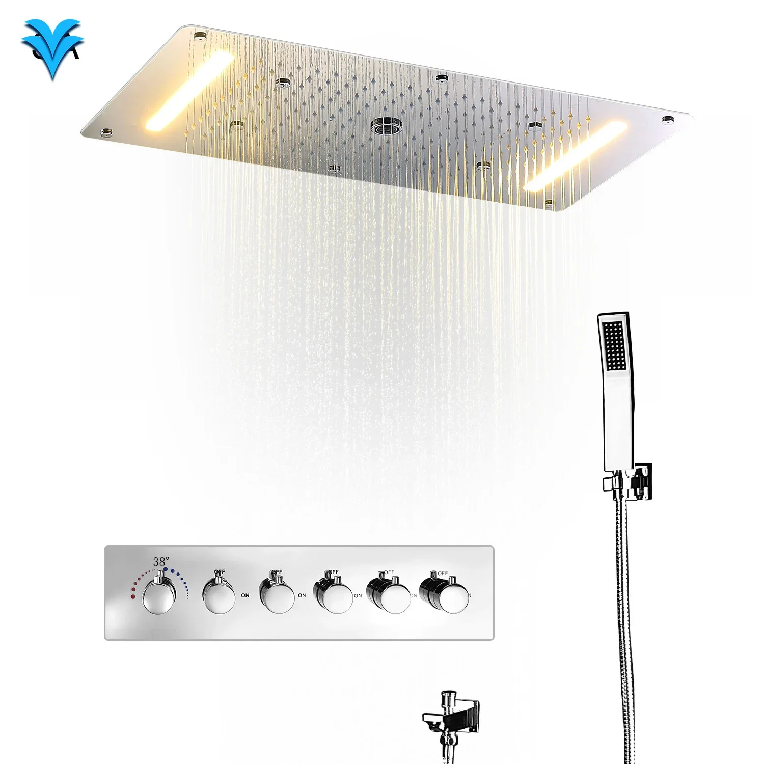 500*500MM Thermostatic Luxury Rainfall SPA Misty Shower Heads System Faucet Combo Set with Body Spray