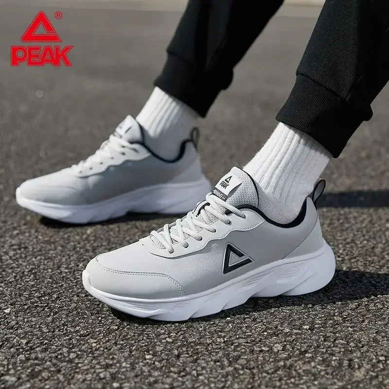 PEAK Men's Running Shoes Autumn Leather Waterproof Casual Shoes Genuine Black Health Sneakers Shoes for Men with Free Shipping