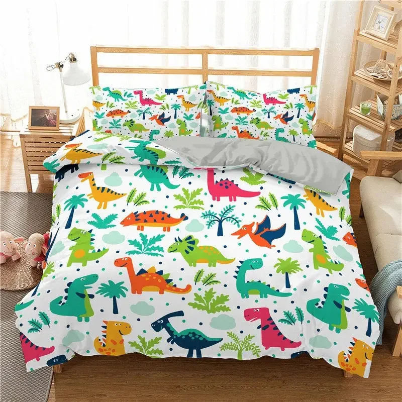 Imagem -02 - Dinossauro Família Conjunto de Cama para Crianças dos Desenhos Animados Impresso Capa Cama Único Meninos Conjunto Capa Edredão Tamanho Único Roupas 3d