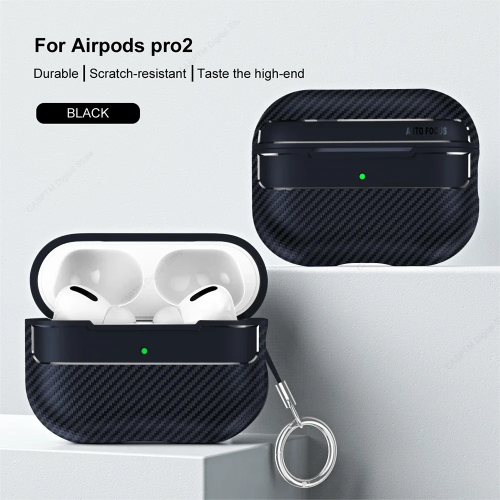 For Original Airpods Pro 2 Case Carbon Fiber Texture Soft Silicone Earphone Case Shockproof With Hook For Funda Air Pods 3 Cover