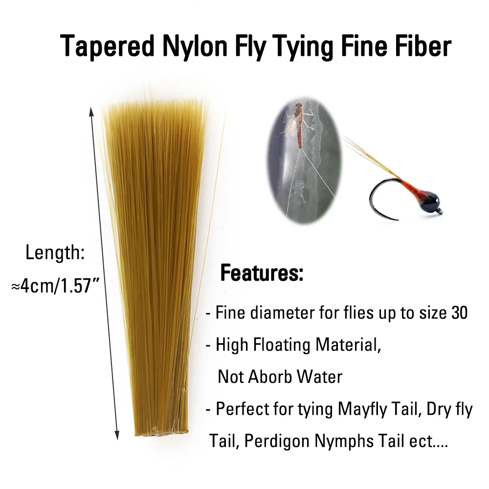 ICERIO 5 Bundle Tapered Nylon Fine Fibers Floating Fly Tying Material for Mayfly Perdigon Nymph Tails Brown Orange Yellow Black