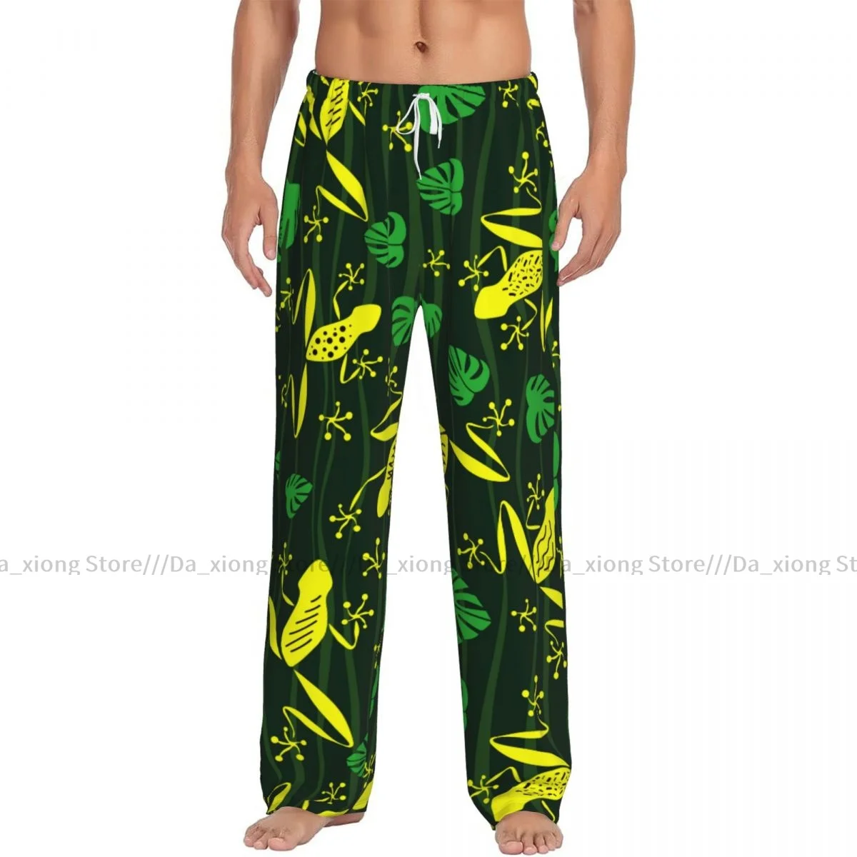 Men's Sleepwear Loose Sleep Pants Pajamas Contour Frogs And Leaves And Waves Long Lounge Bottoms Casual Homewear