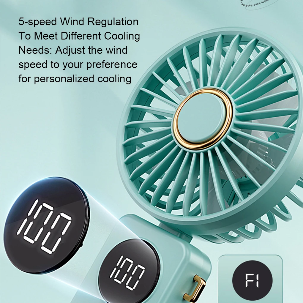 Draagbare Mini Ventilator Oplaadbare Ventilator 5-Speed Wind Regelgeving Compact En Gemakkelijk Dragen 2. Intelligente Lavendel 1200M