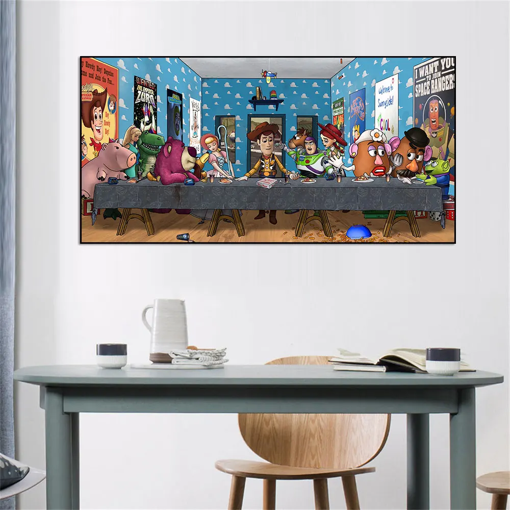 Disney Toy Story Last Supper Art Prints Canvas Painting Abstract Cartoon Wall Art Poster Picture for Living Room Home Decoration