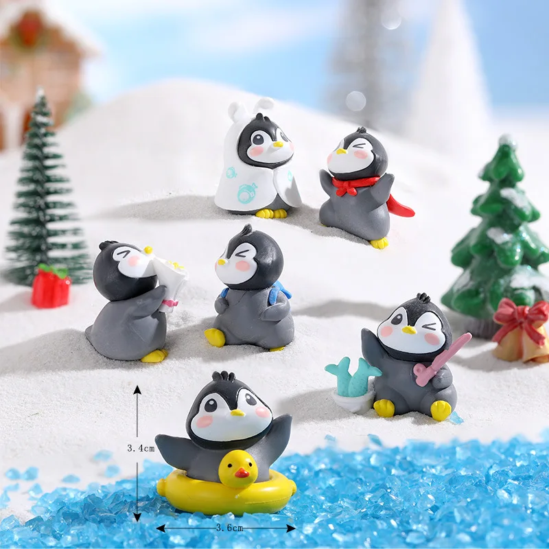 6pcs/set Mini Winter Penguin Miniature Mini Animal Figurines Fairy Garden Bonsai Doll House Ornaments Garden Decoration Outdoor