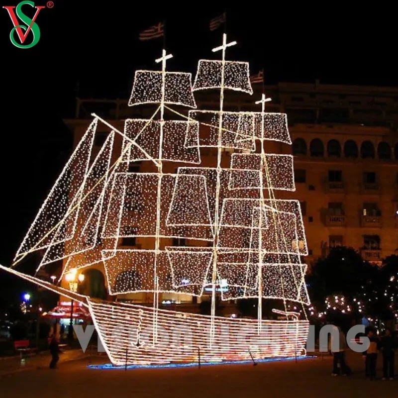 IP65 Christmas 3D Ship Sculpture Led Boat Motif Lights for Outdoor Landscape Decoration