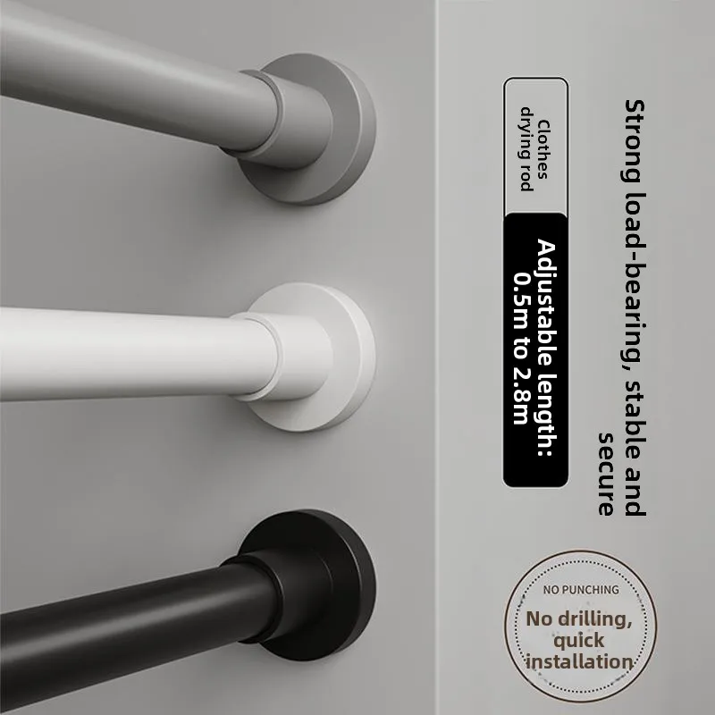 No-Drill Adjustable Metal Clothesline Rod Curtain Rod Clothes Drying Rod Stainless Steel Shower Curtain Rod Door Curtain Rod