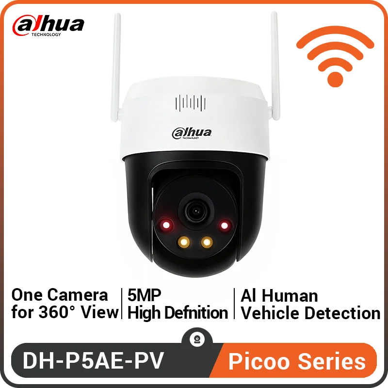 Dahua 5MP Wireless PT Camera Sound&Light Alarm Two-way Talk Auto Tracking Human Vehicle Detection WiFi Security Camera P5AE-PV