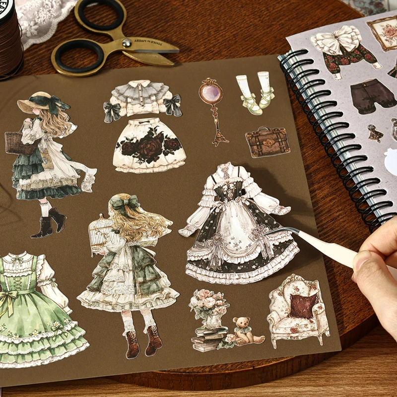 Journal GO Vintage Dress Sticker Book 50 Pcs Retro Fashion Outfit Decals for Journaling, Scrapbooking, Planners & DIY Crafts