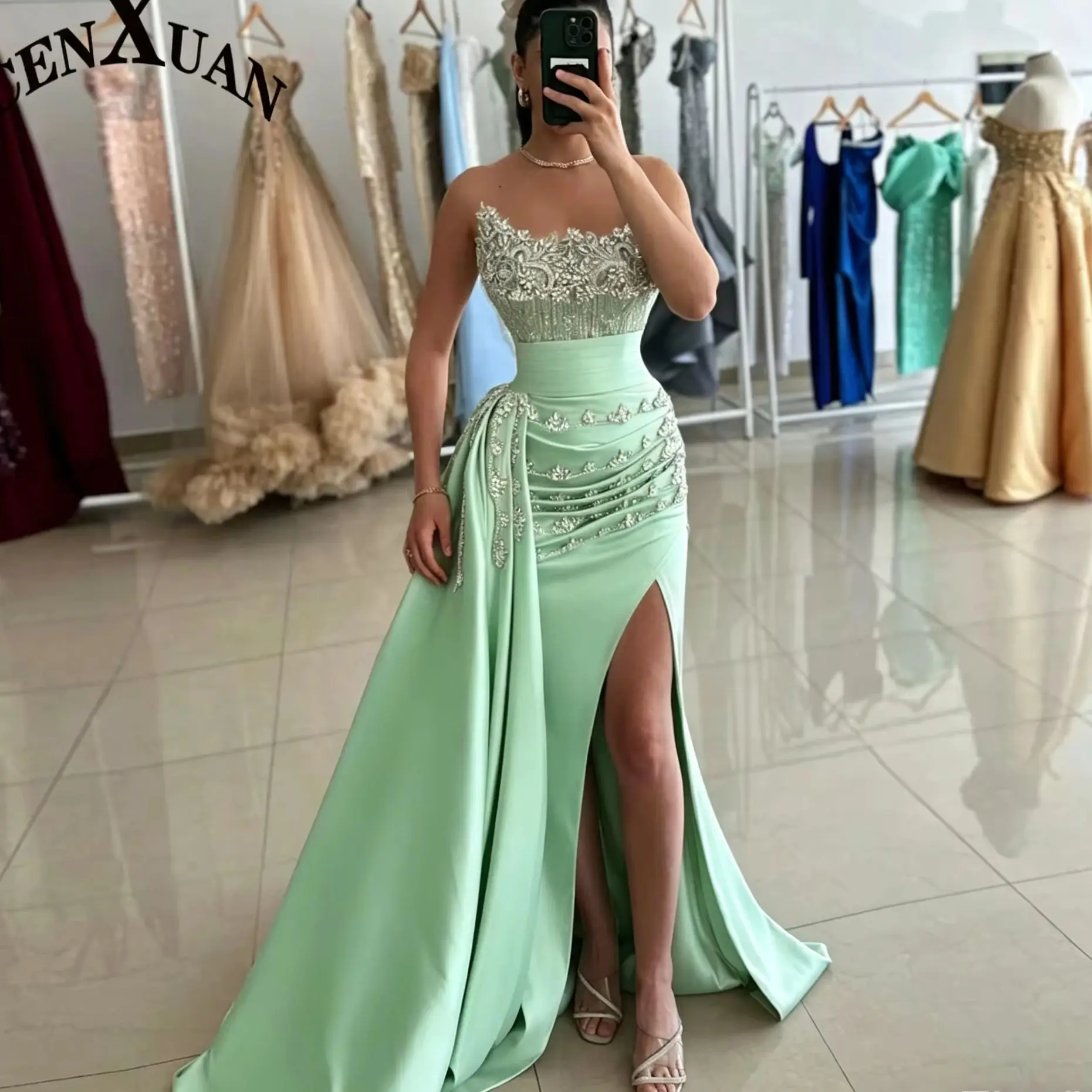 CENXUAN Elegant Celebrity Dresses for Woman Slit Rhinestones Formal  Occasion Dresses Vestidos Robes De Soiree Customized - AliExpress 320