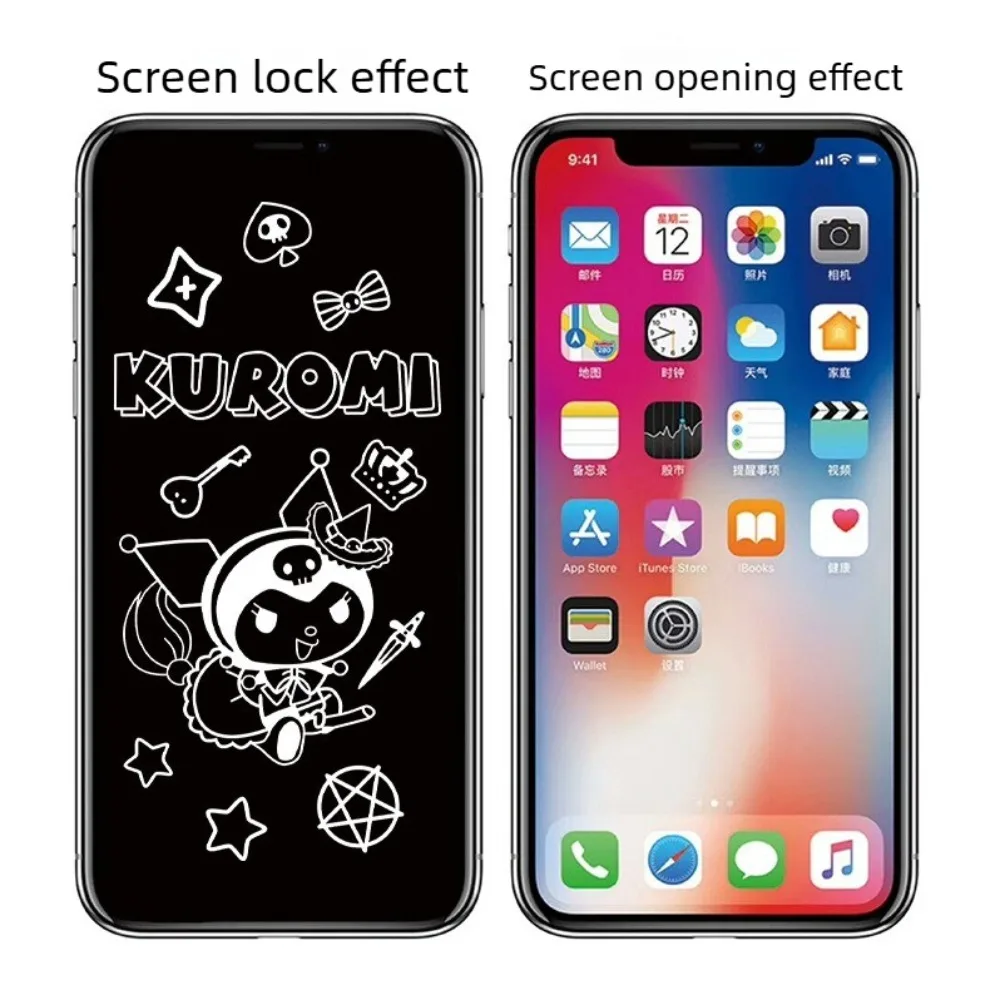 

Sanrio Cartoon Cute Kuromi Kitty Sleep Mode Pattern Protector Film For IPhone 17 Pro Max 16 15 14 Plus 13 HD Premium Screen Film