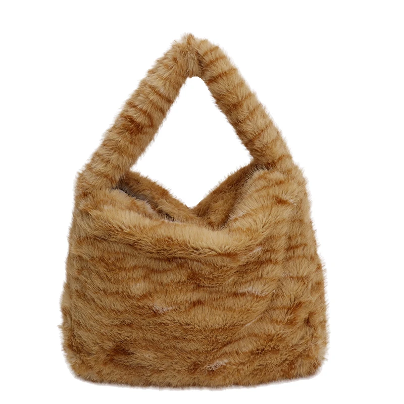 

Winter Leopard Print Plush Bag Women's Retro Fashionable Tiger Print Faux Fur Hand-held Bag Casual Furry Single-shoulder Bag