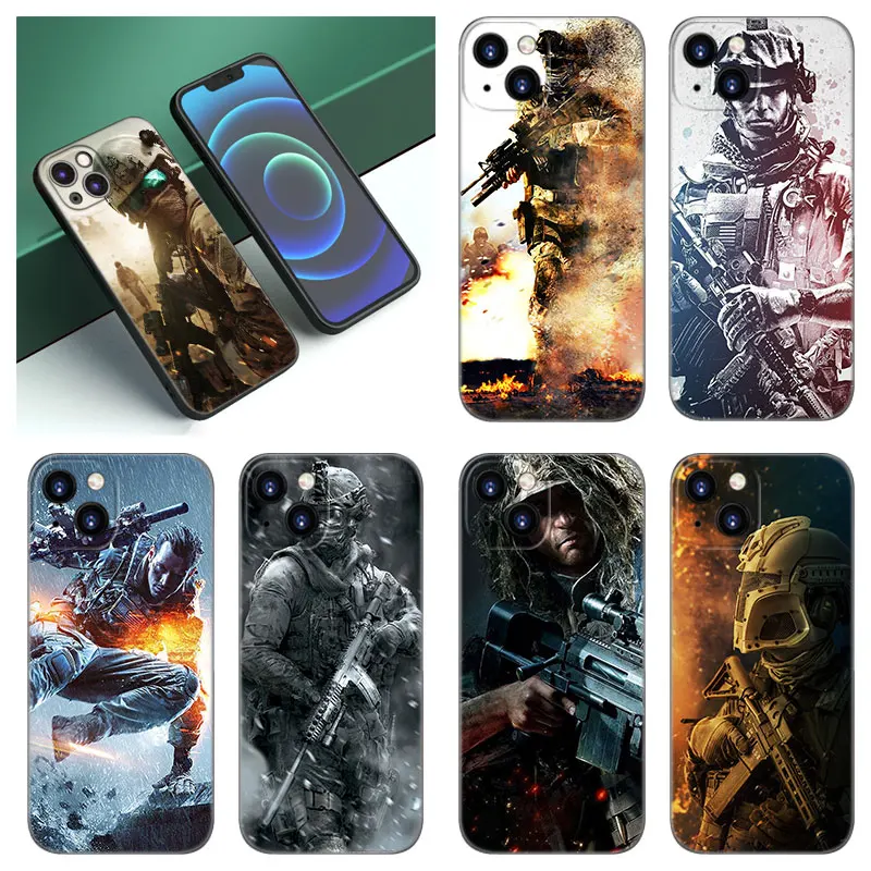 Modern Warrior Army Phone Case For Apple iPhone 12 13 Mini 11 14 15 Pro Max 7 8 Plus X XR XS SE 2020 2022 Black Silicone Case