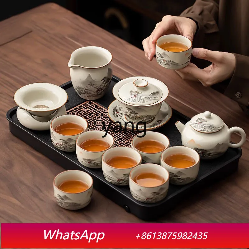 

LTTM Ru Kiln Kung Fu Tea Set Household Ceramic Teapot Teacups Light Luxury High-end