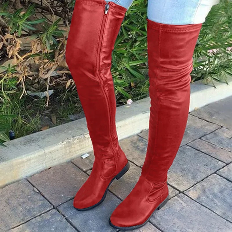 Knielange Damen stiefel Winter neue runde Kopf niedrige quadratische Ferse Damen große 41-46 Schuhe für Damen