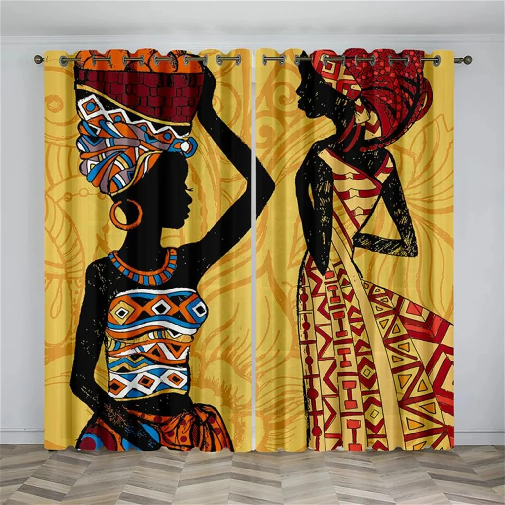 African Women Art Tribal Pattern Curtains 2 Panels Ethnic Style Window Drapes Living Room Bedroom Modern Decor