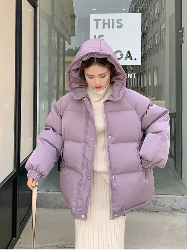 Thick Hooded Cotton Padded Coats for WomenLoose Puffer Parkas for Ladies Oversized Outwear Short Jacket Korean Style Winter