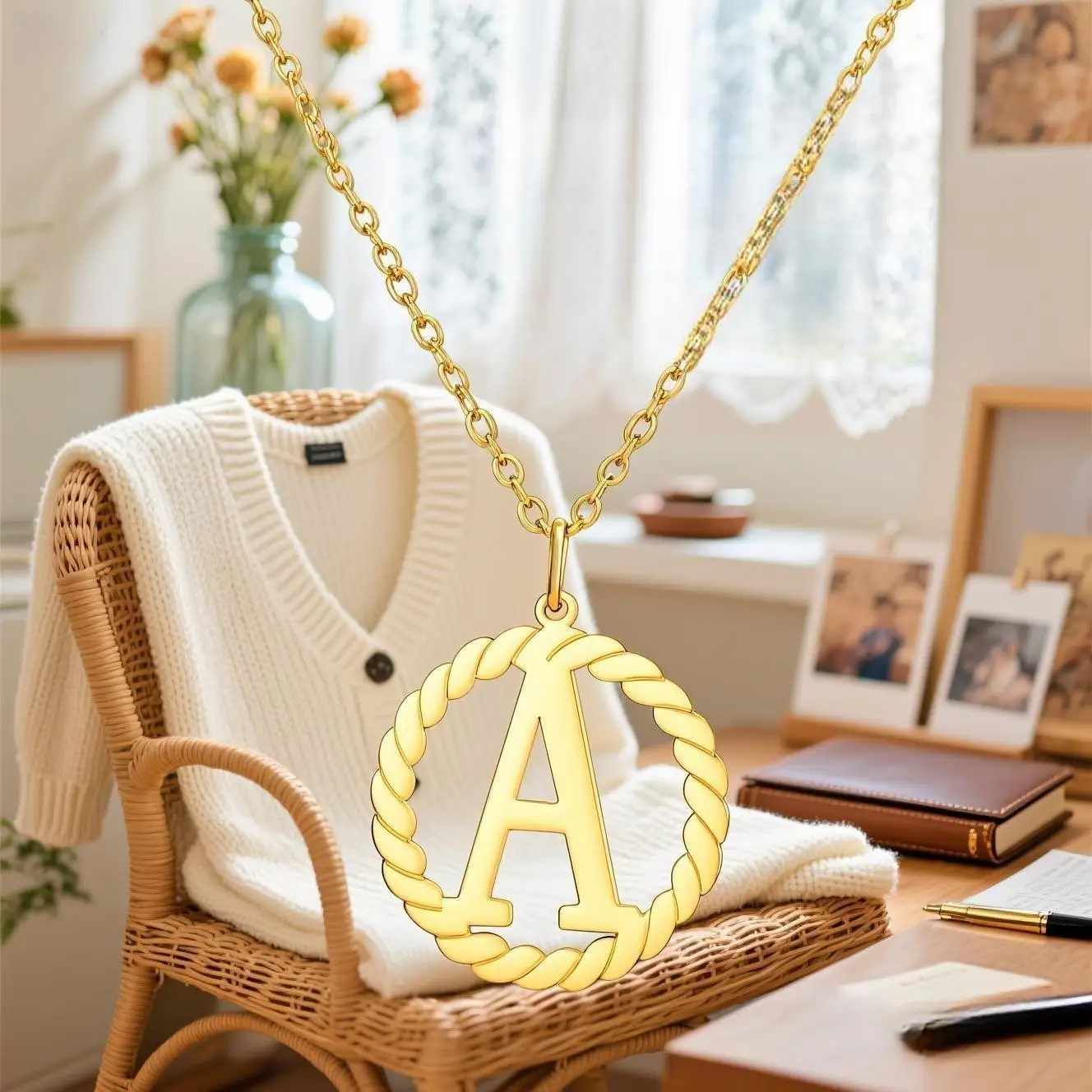 

Custom Letter Circular Lace Necklace Wear First Letter Name Lucky Symbol Whether It's To Commemorate Yourself Unique Gift Others