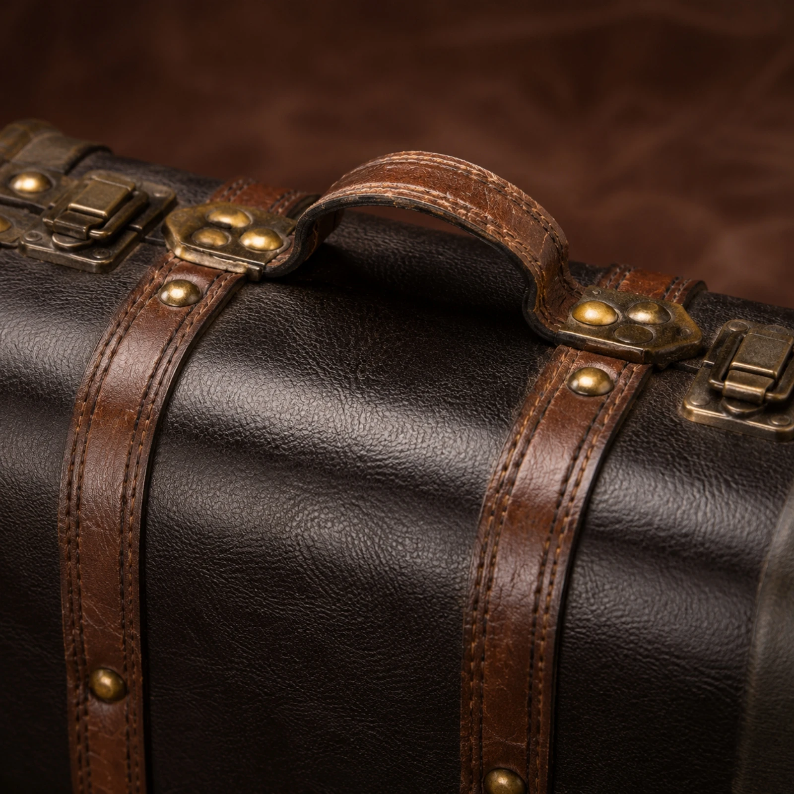 Wooden Hand-Carry Suitcase with Hinged Lid Multipurpose Vintage Luggage Trunk Distressed Wood Storage Trunk Retro for Home Decor