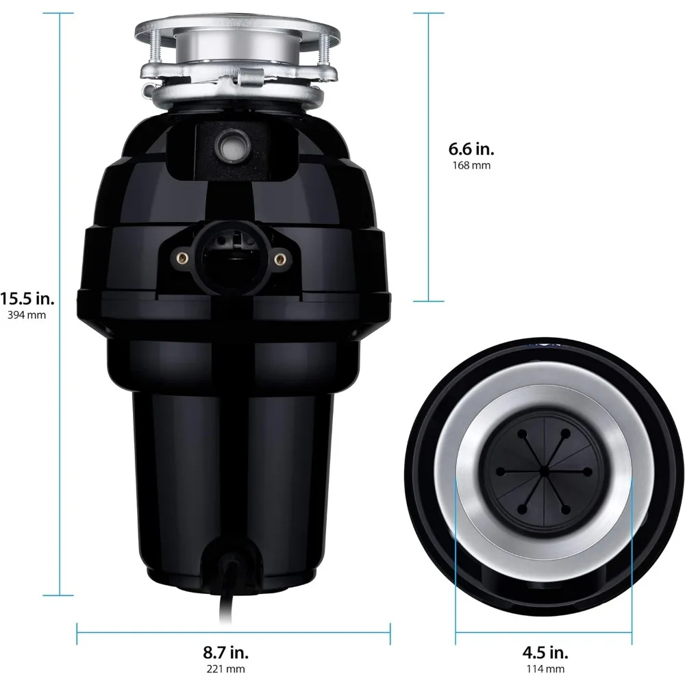 스테인레스 스틸 음식물 쓰레기 처리 잼 방지 그라인딩 시스템, 블랙, 1-1/4 HP 프리미엄, 10-US-WM-658-3B