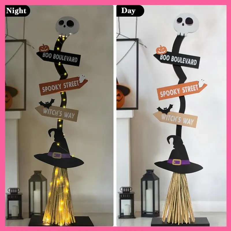 ABNM For Halloween Garden Spooky Glowing Witch Broom Home Outdoor Decoration Yard Props For Holiday Party Decorative